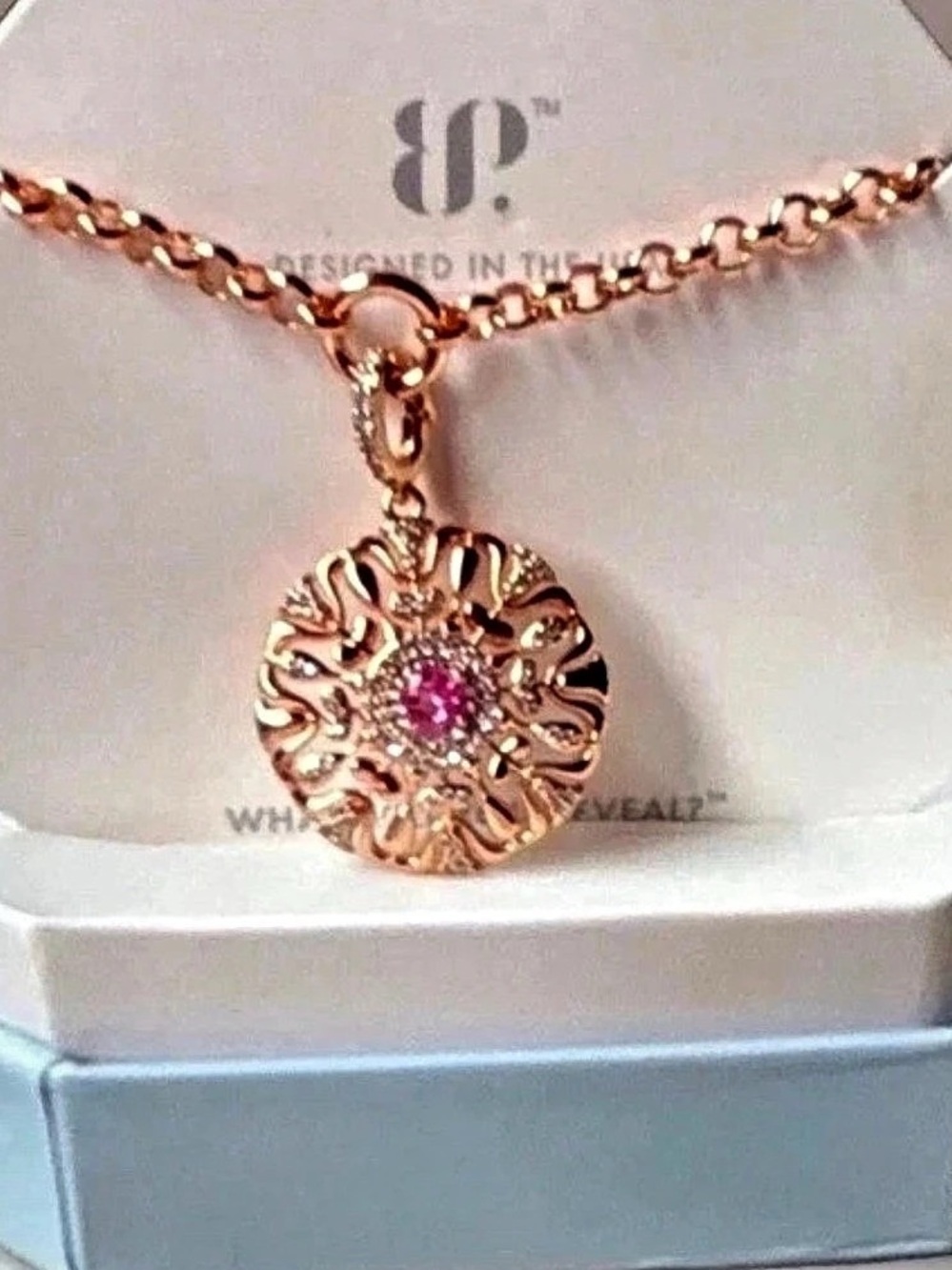 Bomb Party The Compass Rose Gold Necklace Pink Sapphire NWT